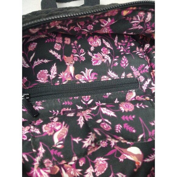 Vera Bradley Solid Black Mini Small Backpack Micro Quilted Foxes - Picture 7 of 12